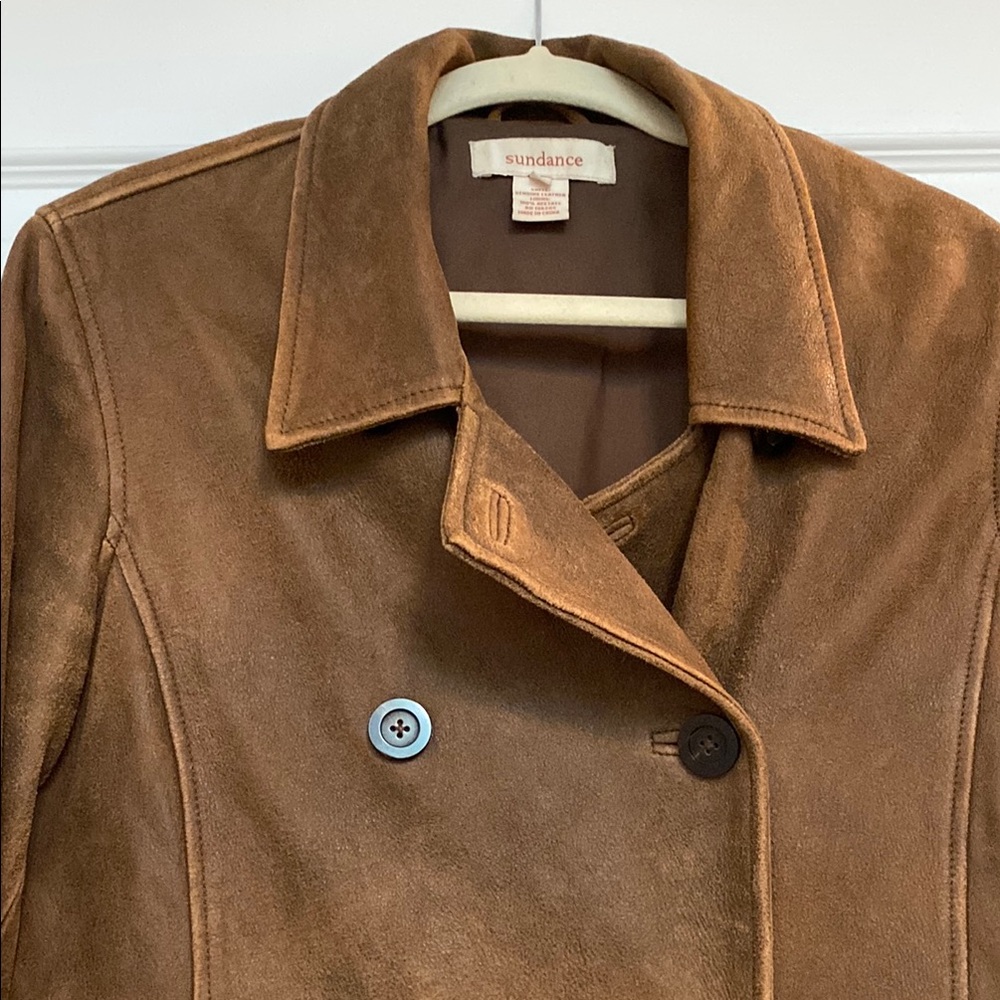 Sundance Leather Suede Peacoat Style Double Breasted Jacket sz M - Picture 3 of 13